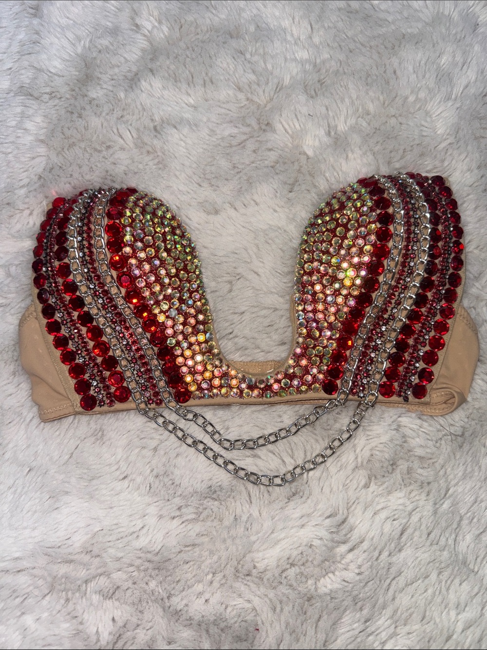 Crystal-Embellished Red Rhinestone Bra Top Exotic Dancewear / Rave